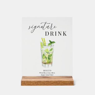 Modern Elegant Watercolor Signature Drink Acrylic Sign