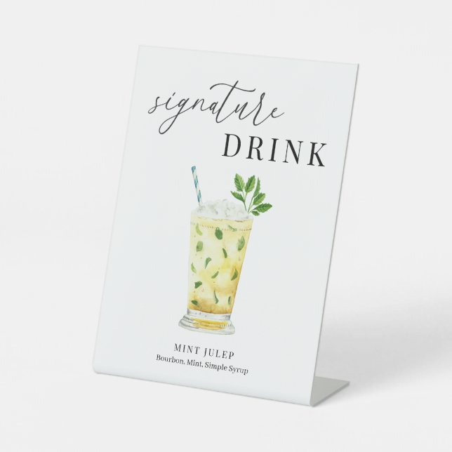 Modern Elegant Watercolor Signature Drink Pedestal Sign (Front)