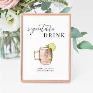 Modern Elegant Watercolor Signature Drink Sign