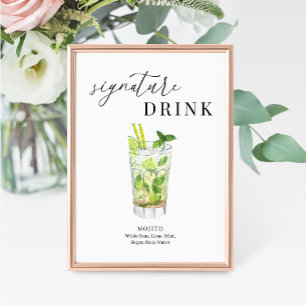Modern Elegant Watercolor Signature Drink Sign