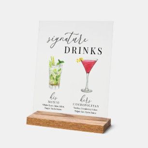 Modern Elegant Watercolor Signature Drinks Acrylic Sign