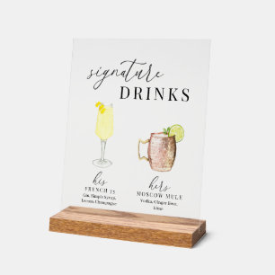 Modern Elegant Watercolor Signature Drinks Acrylic Sign