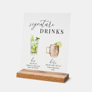 Modern Elegant Watercolor Signature Drinks Acrylic Sign