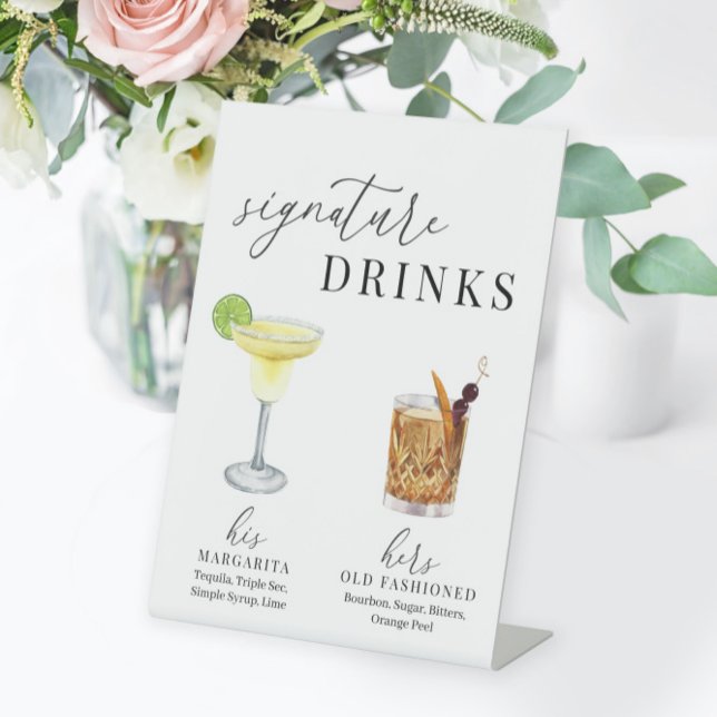 Modern Elegant Watercolor Signature Drinks Pedesta Pedestal Sign (Creator Uploaded)