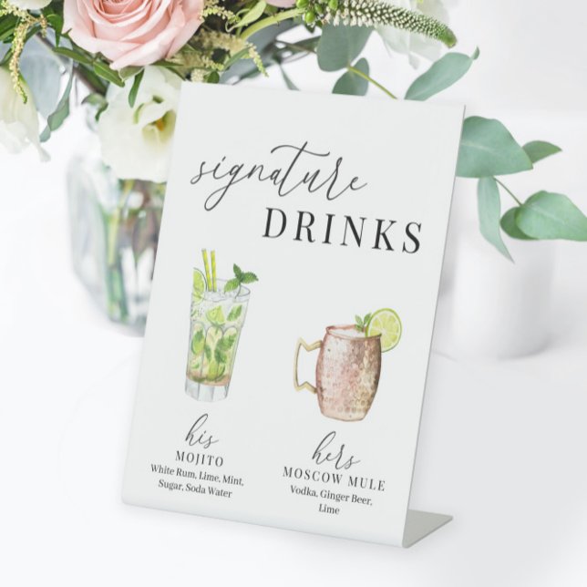 Modern Elegant Watercolor Signature Drinks Pedestal Sign (Creator Uploaded)