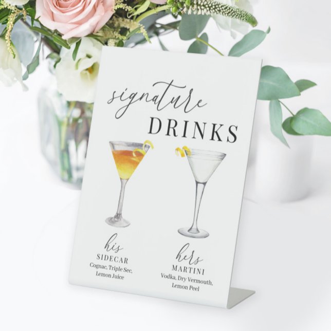 Modern Elegant Watercolor Signature Drinks Pedestal Sign (Creator Uploaded)