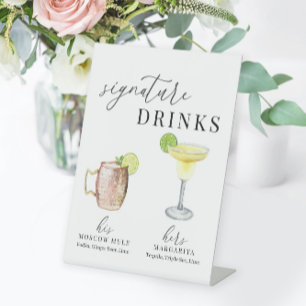 Modern Elegant Watercolor Signature Drinks Pedestal Sign