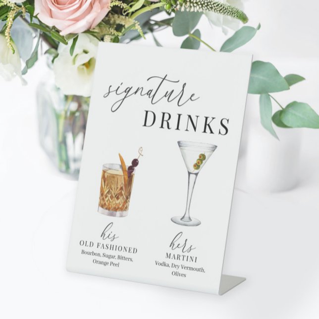 Modern Elegant Watercolor Signature Drinks Pedestal Sign (Creator Uploaded)