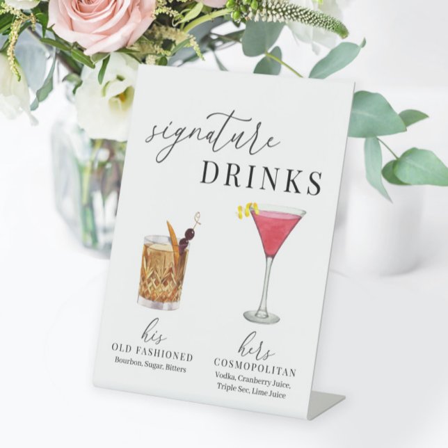 Modern Elegant Watercolor Signature Drinks Pedestal Sign (Creator Uploaded)
