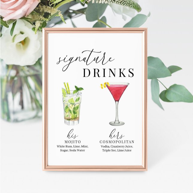 Modern Elegant Watercolor Signature Drinks Sign (Creator Uploaded)