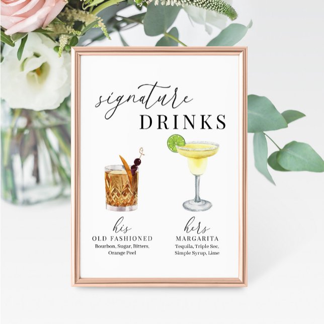 Modern Elegant Watercolor Signature Drinks Sign (Creator Uploaded)