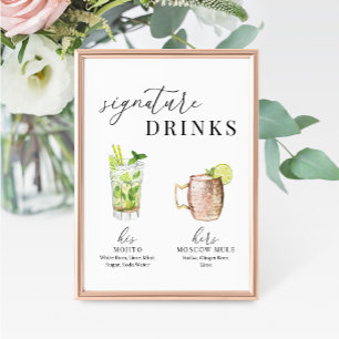 Modern Elegant Watercolor Signature Drinks Sign