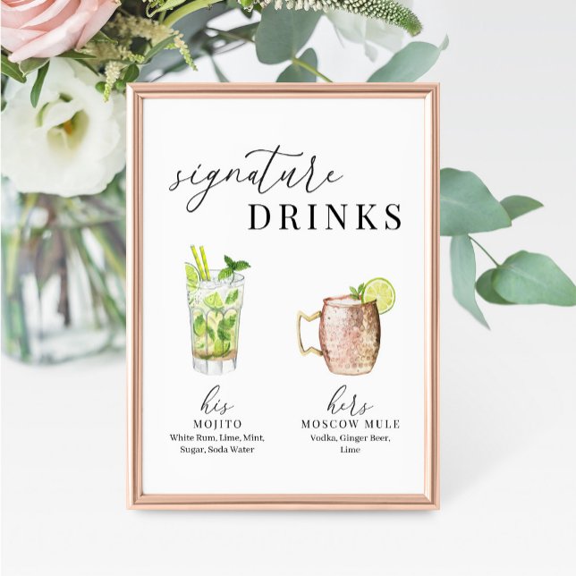 Modern Elegant Watercolor Signature Drinks Sign (Creator Uploaded)