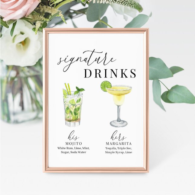 Modern Elegant Watercolor Signature Drinks Sign (Creator Uploaded)