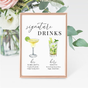 Modern Elegant Watercolor Signature Drinks Sign