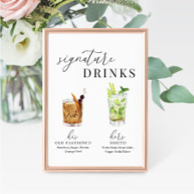 Modern Elegant Watercolor Signature Drinks Sign