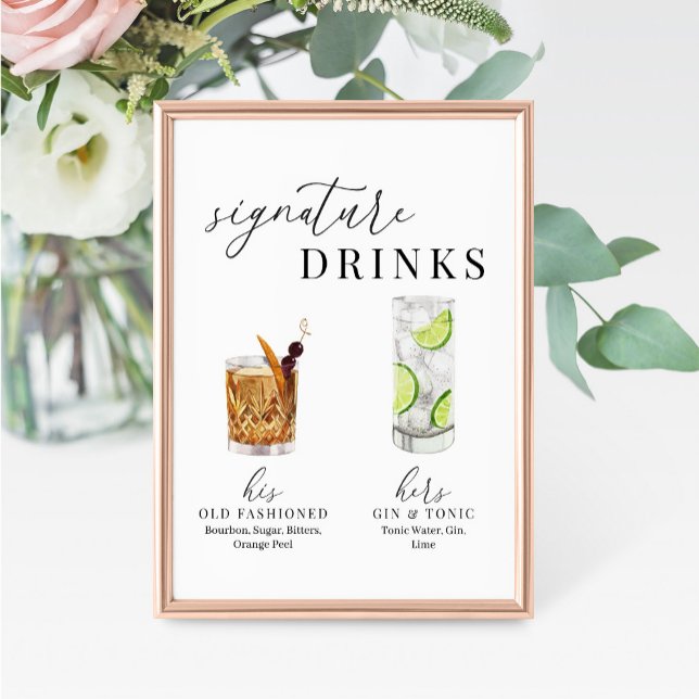 Modern Elegant Watercolor Signature Drinks Sign (Creator Uploaded)