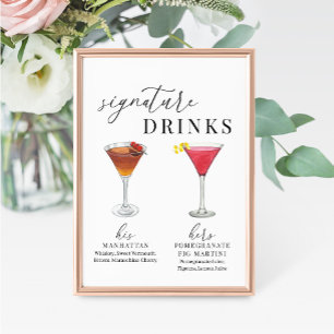 Modern Elegant Watercolor Signature Drinks Sign