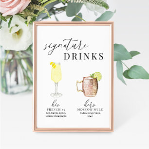 Modern Elegant Watercolor Signature Drinks Sign