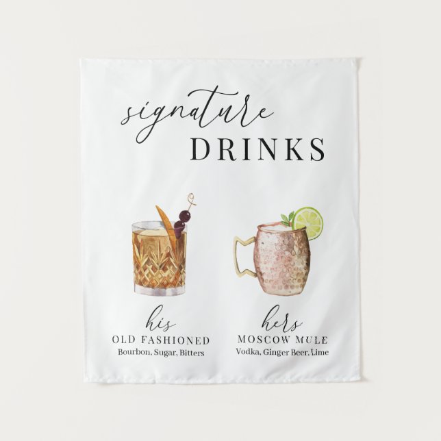 Modern Elegant Watercolor Signature Drinks Sign Tapestry (Front)