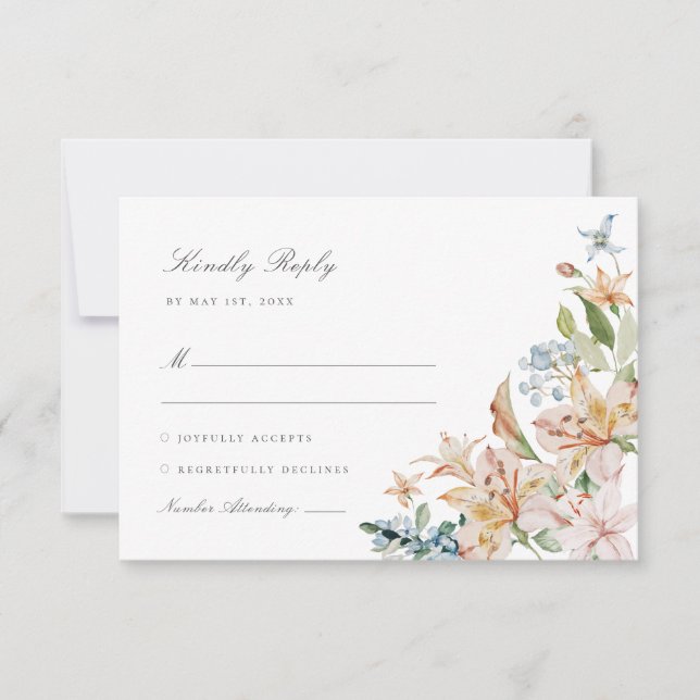 Modern Elegant Watercolor Spring Floral Wedding RSVP Card (Front)