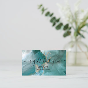 Modern Elegant Watercolor Teal and Gold Discount Card