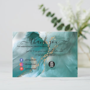 Modern Elegant Watercolor Teal and Gold Thank You Card