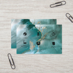 Modern Elegant Watercolor Teal Jewellery Care   Business Card