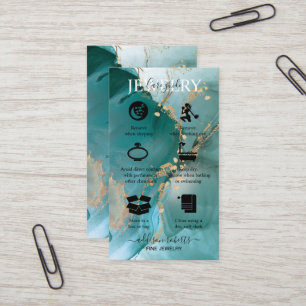 Modern Elegant Watercolor Teal Jewellery Care Business Card