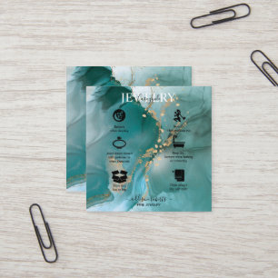 Modern Elegant Watercolor Teal Jewellery Care Square Business Card