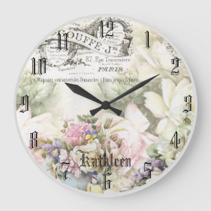 Modern elegant watercolor vintage flowers personal large clock
