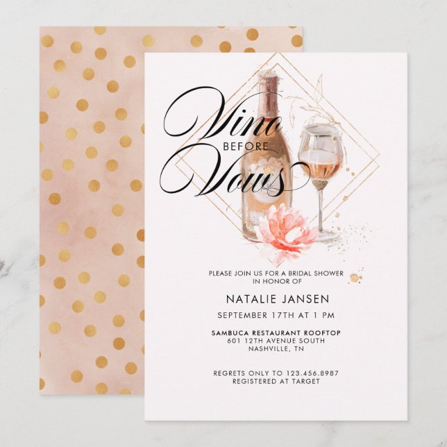 Modern Elegant Watercolor Wine Bridal Shower Invitation (Front/Back)