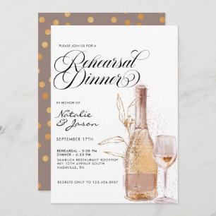 Modern Elegant Watercolor Wine Rehearsal Dinner In Invitation
