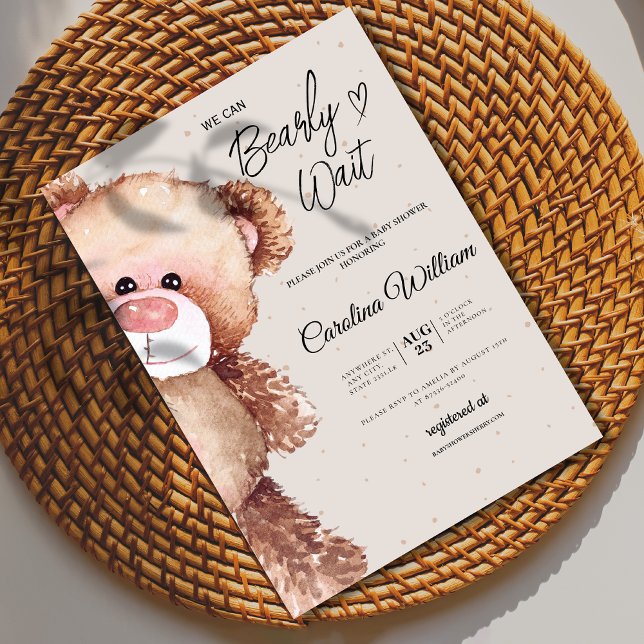 Modern elegant we can bearly wait baby shower invitation (Creator Uploaded)