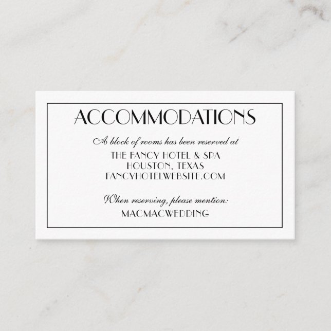 Modern Elegant Wedding Accommodations Photo Enclosure Card (Front)