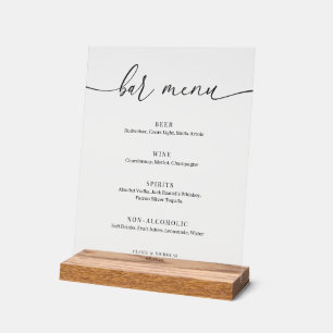 Modern Elegant Wedding Bar Menu Acrylic Sign
