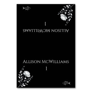 Modern Elegant Wedding Black and White Fish Table Number
