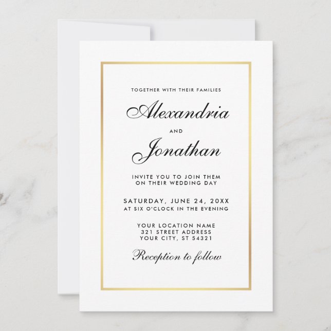 Modern Elegant Wedding Black and White Invitation (Front)