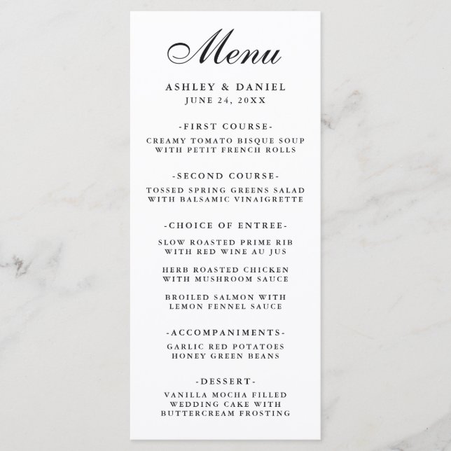 Modern Elegant Wedding Black & White Menu (Front)
