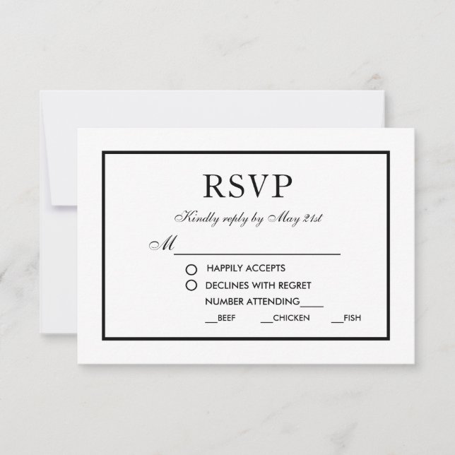 Modern Elegant Wedding Black & White RSVP M Card (Front)