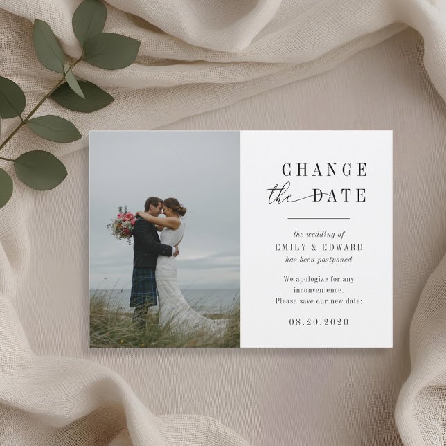Modern Elegant Wedding Change the Date Card (Creator Uploaded)