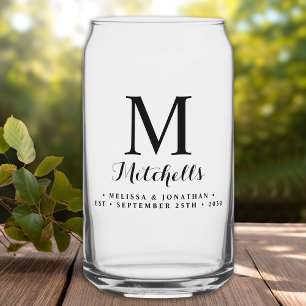 Modern Elegant Wedding Custom Monogram Name Date Can Glass