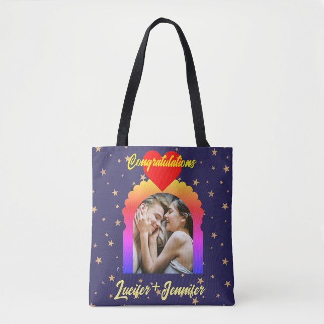 Modern Elegant Wedding Custom Photo Tote Bags Gift (Front)