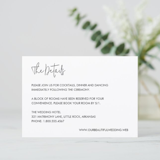 Modern Elegant Wedding Enclosure Card (Standing Front)