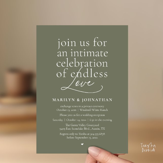 Modern Elegant Wedding, Endless Love, Reception Invitation (Modern Elegant Wedding, Endless Love, Reception Dinner Invitation Card in Olive Sage Green)
