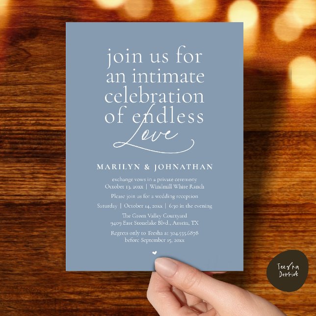 Modern Elegant Wedding, Endless Love, Reception Invitation (Modern Elegant Wedding, Endless Love, Reception Dinner Invitation Card in Dusty Blue)