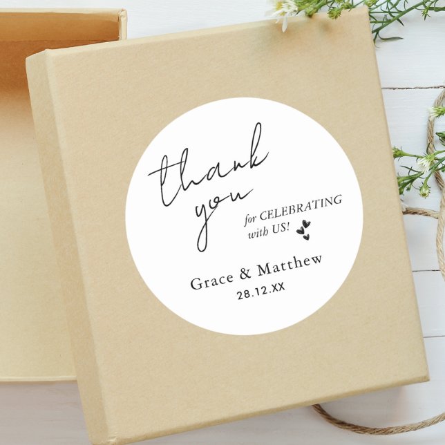 Modern Elegant Wedding Favour Thank You Classic Round Sticker (Creator Uploaded)