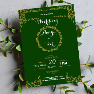  Modern Elegant  Wedding green Invitation