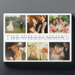 Modern Elegant Wedding Keepsake Photo Collage Chic Plaque<br><div class="desc">Elegant and modern wedding keepsake,  this custom name and date photo collage design make a beautiful display for your favourite pictures of your special day. Great gift for newlyweds or anniversaries! This is the dusty blue typography version.</div>