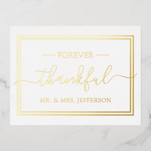 Modern Elegant Wedding Mr. & Mrs. Thank You Foil Invitation Postcard (Front)